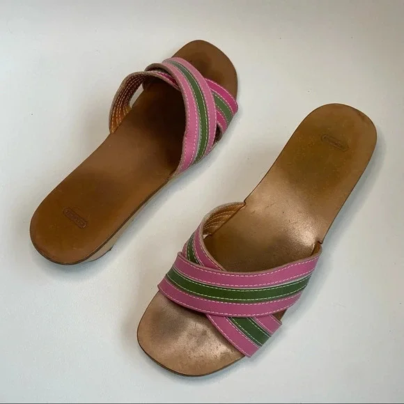Coach Clog Mule Leather Stripe Sandal - Picture 15 of 16